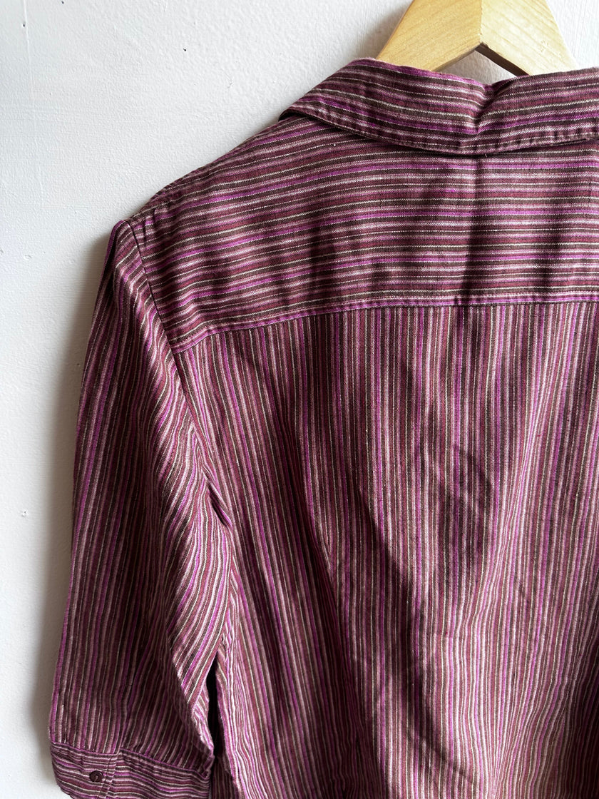 Vintage Mantles 100% Linen Striped Button-Up – Size Large