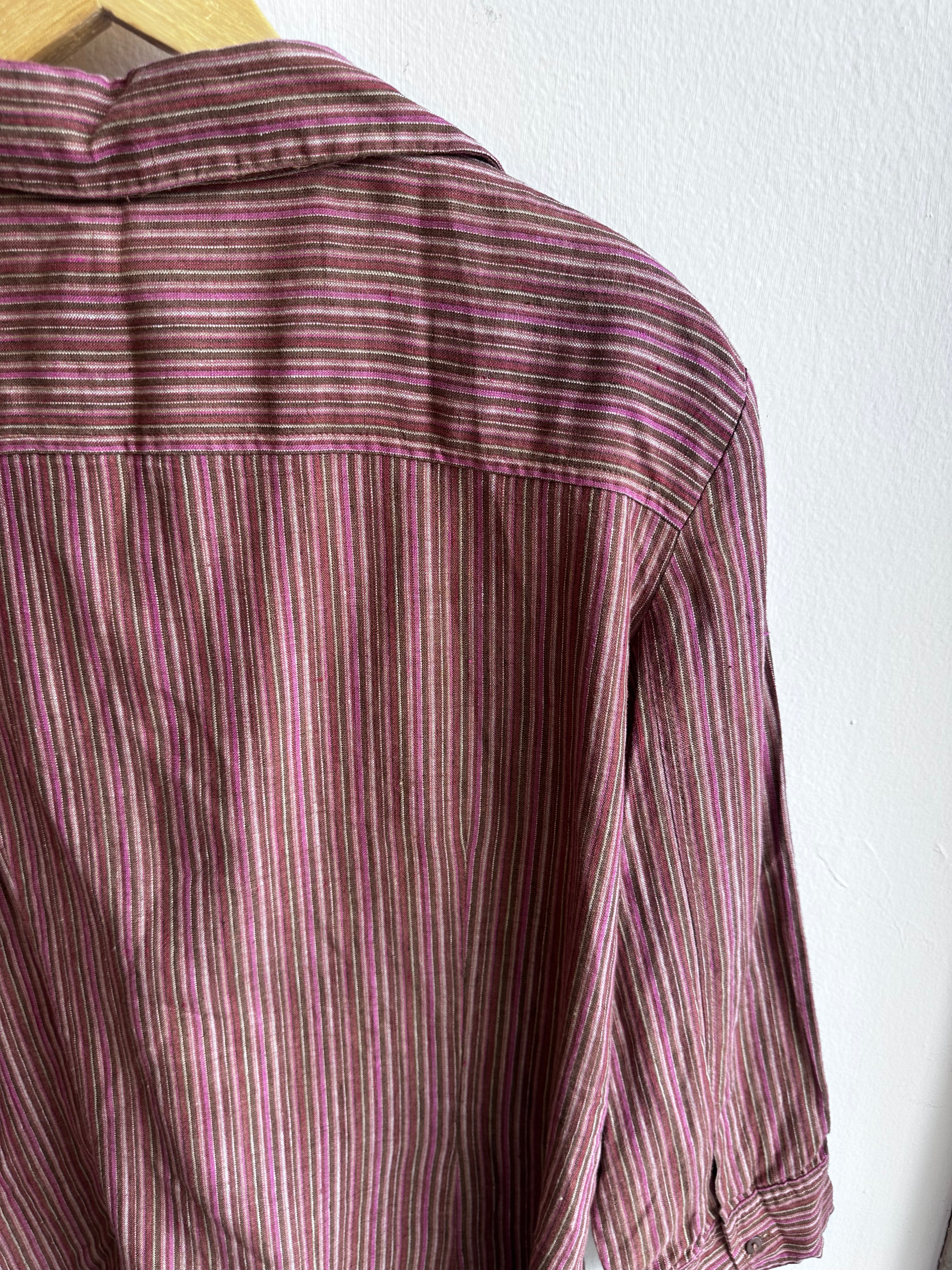 Vintage Mantles 100% Linen Striped Button-Up – Size Large