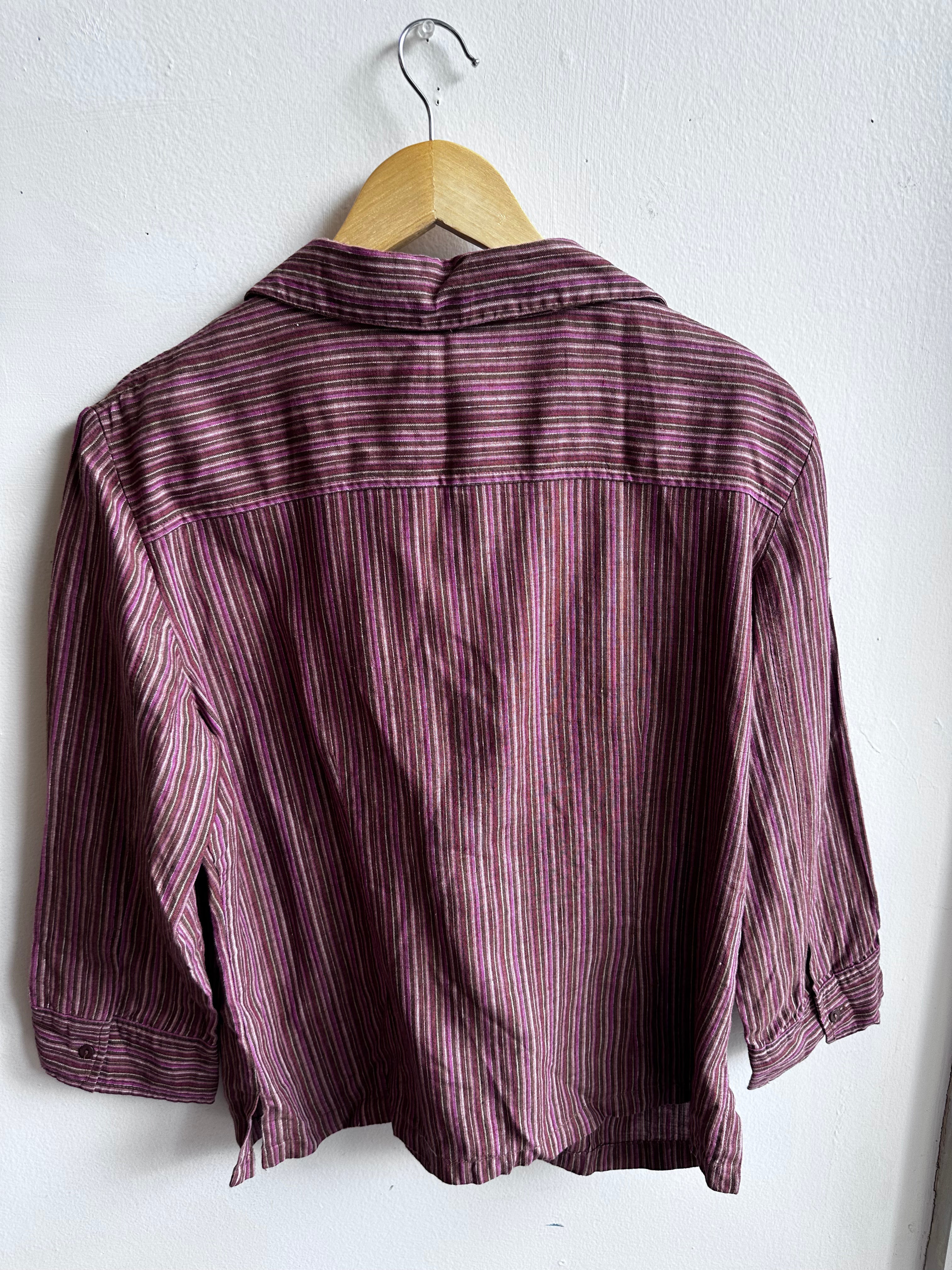 Vintage Mantles 100% Linen Striped Button-Up – Size Large