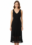 Vintage Black Crochet Midi Dress with Scalloped Hem | Size Small