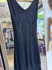 Vintage Black Crochet Midi Dress with Scalloped Hem | Size Small