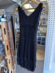 Vintage Black Crochet Midi Dress with Scalloped Hem | Size Small
