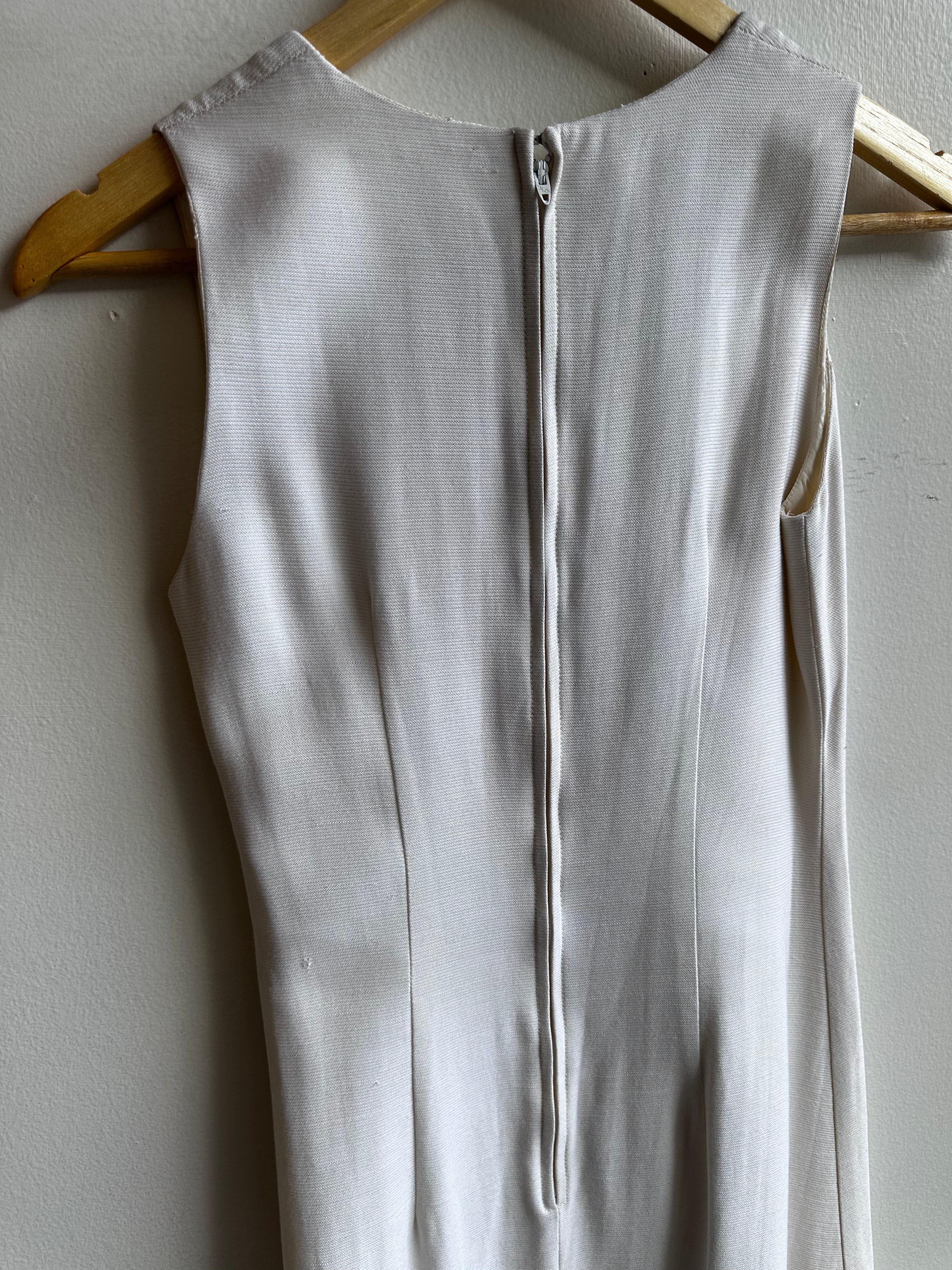 Vintage 60s Cream Shift Dress with Scroll Hem Detail – Size Medium