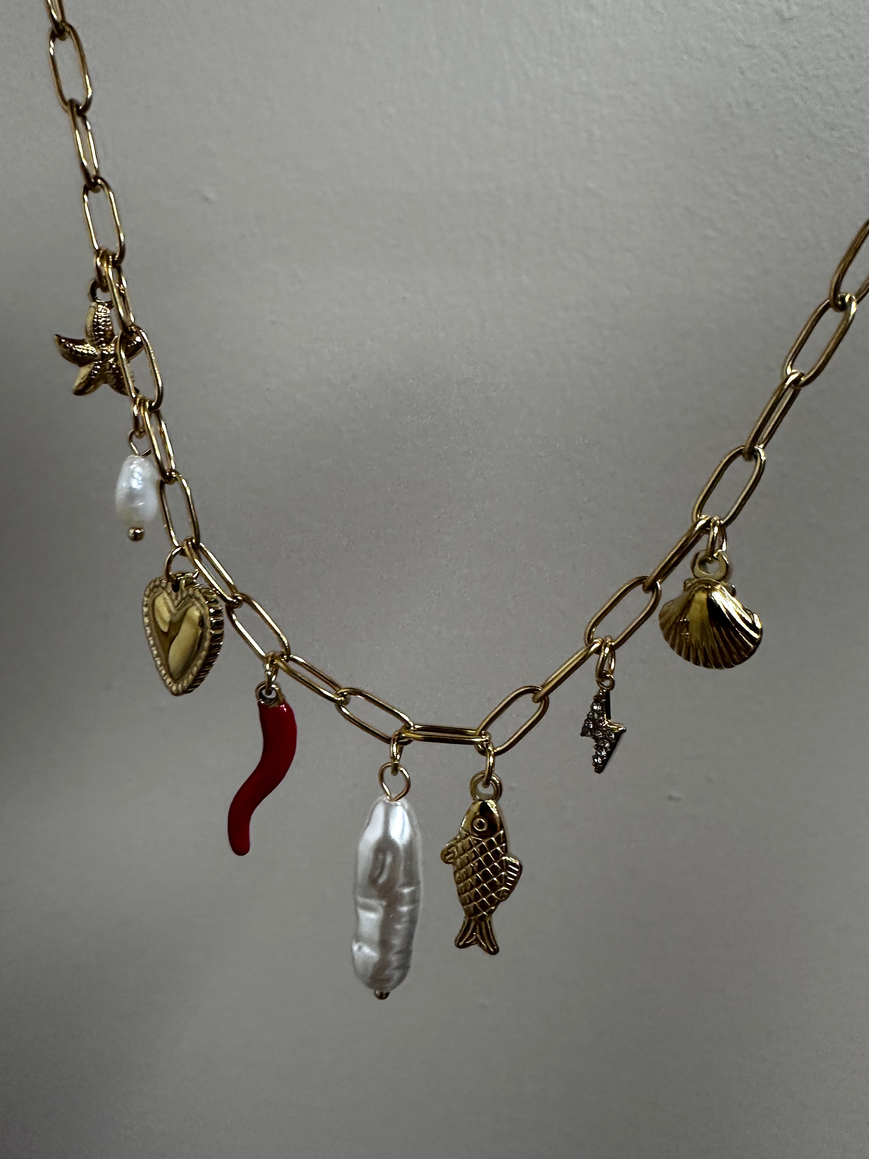 Golden Sea Charm Necklace with Pearls & Talisman Details