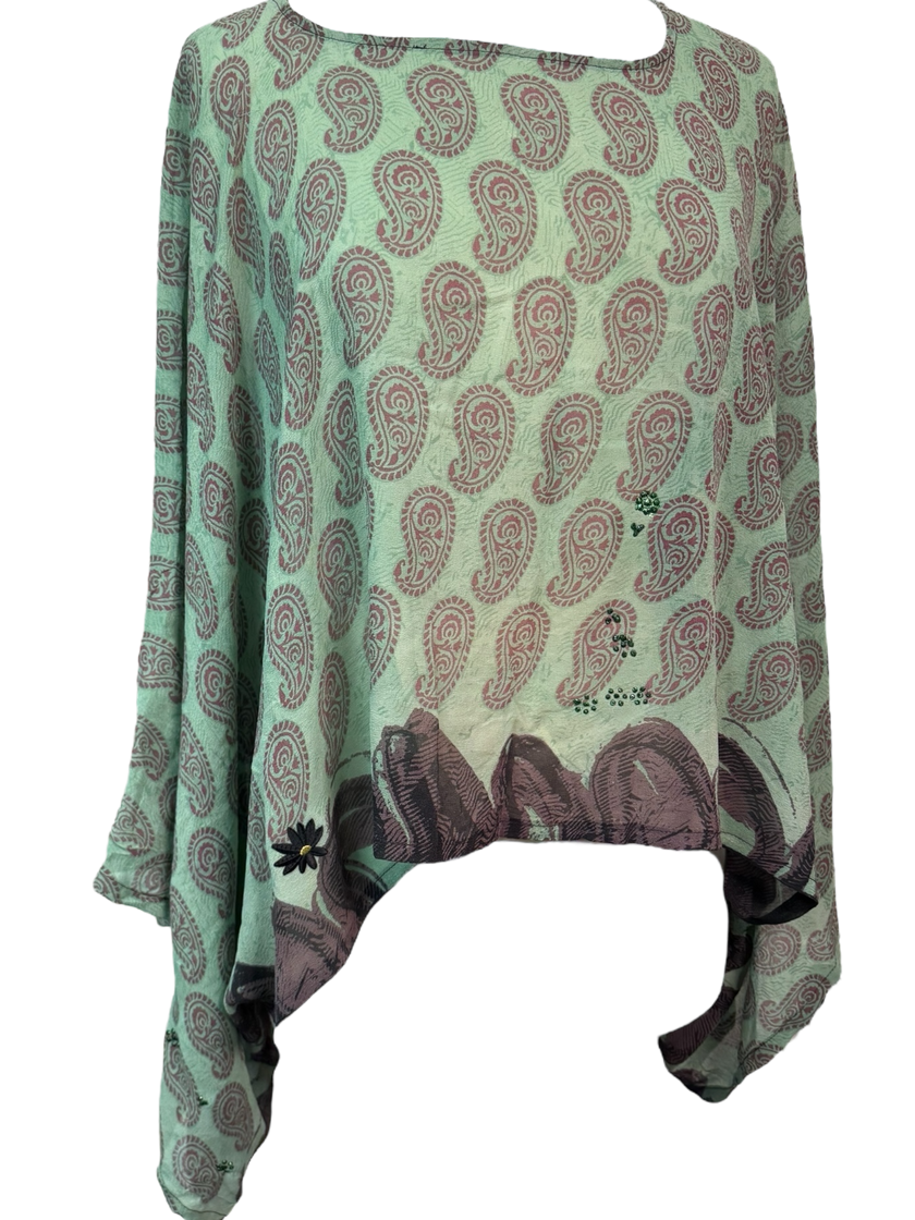 PRG7329 Sheer Avatar Pure Silk Kimono-Sleeved Top