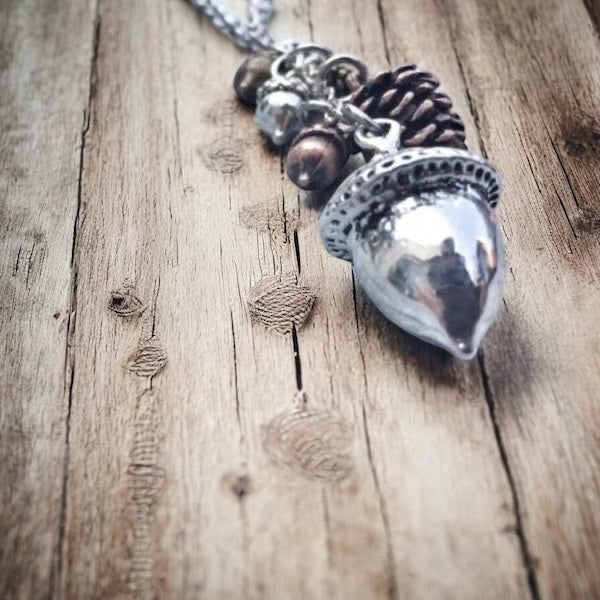 Acorn & Pinecone Necklace – Fall Woodland Pendant Gift