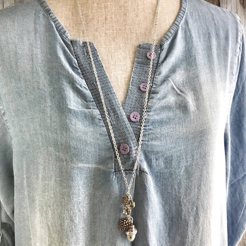 Acorn & Pinecone Necklace – Fall Woodland Pendant Gift