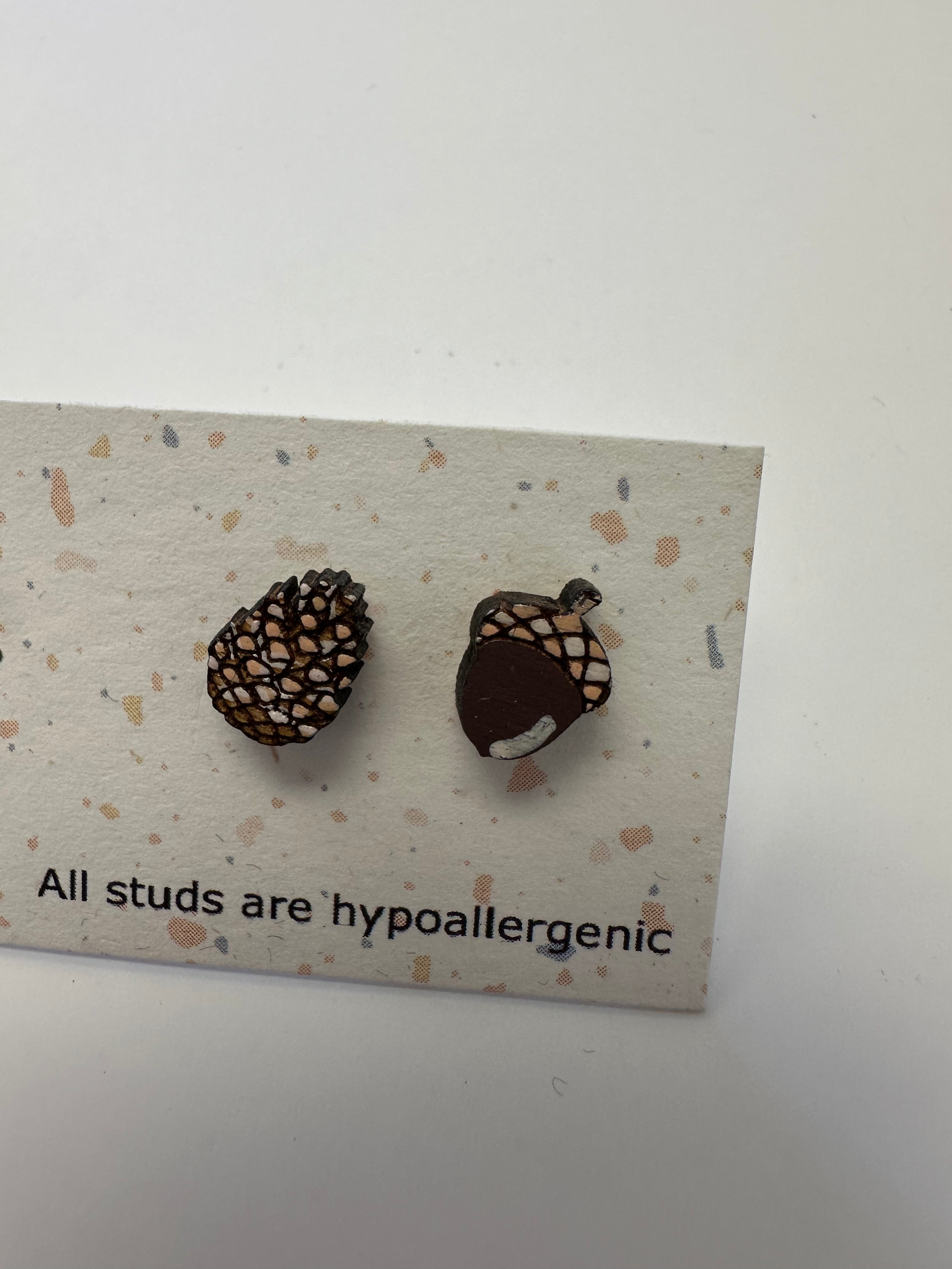 Pinecone & Acorn Stud Earrings – Sick Chick (Revelstoke, BC)