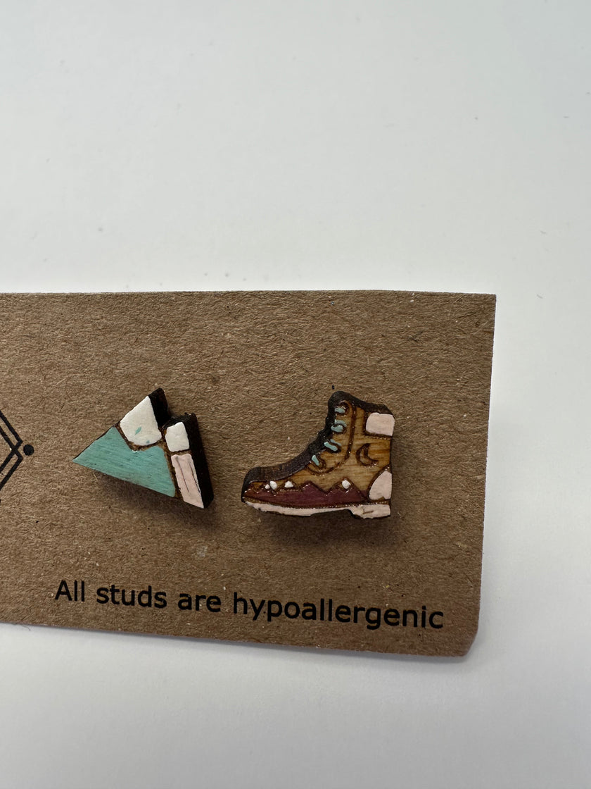 Mountain & Hiking Boot Stud Earrings – Sick Chick (Revelstoke, BC)
