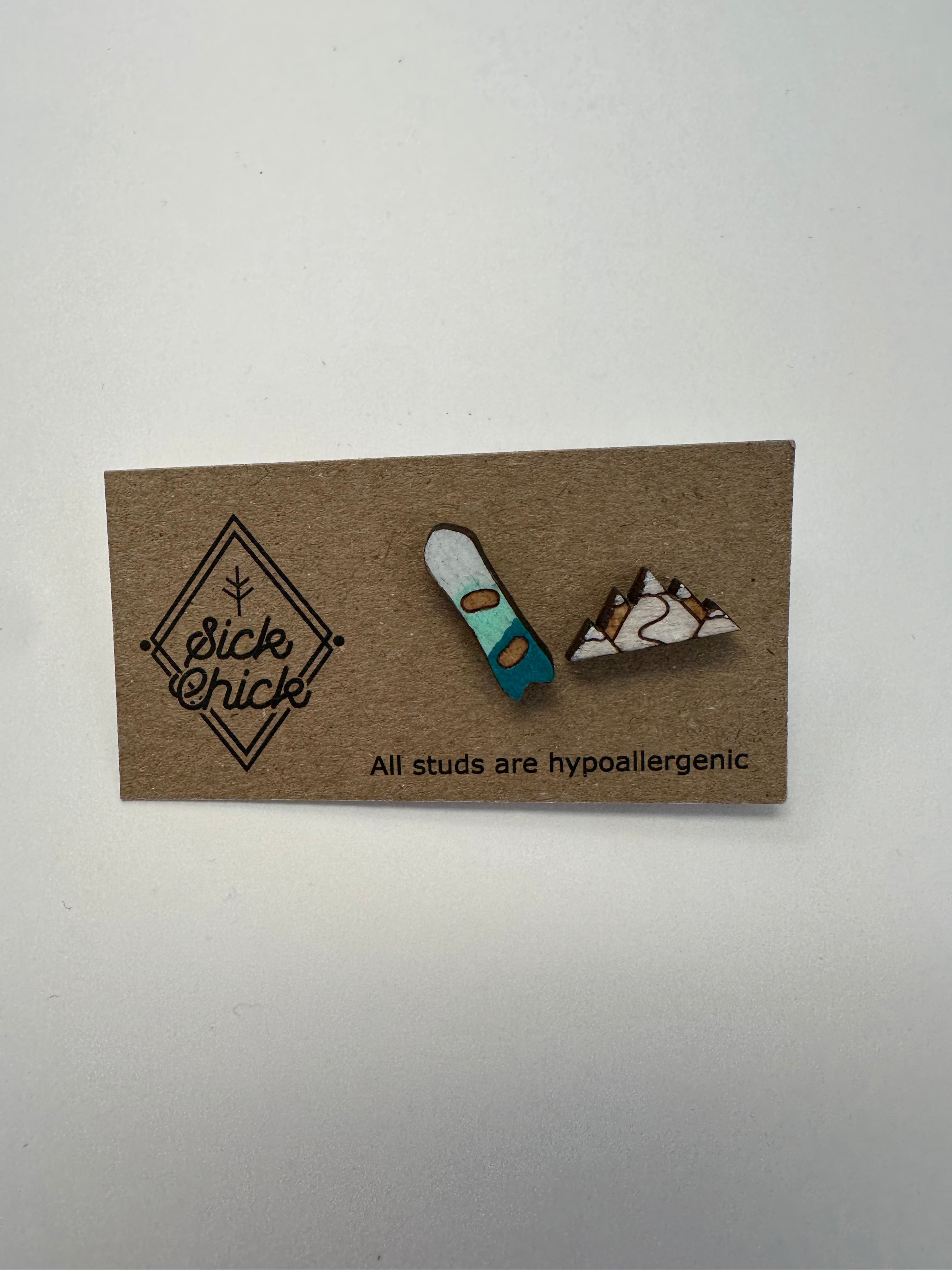Snowboard + Mountain Stud Earrings – Sick Chick (Revelstoke, BC)