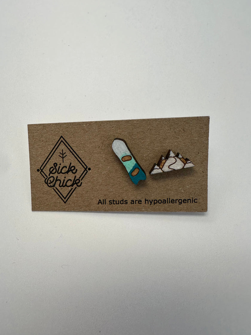 Snowboard + Mountain Stud Earrings – Sick Chick (Revelstoke, BC)