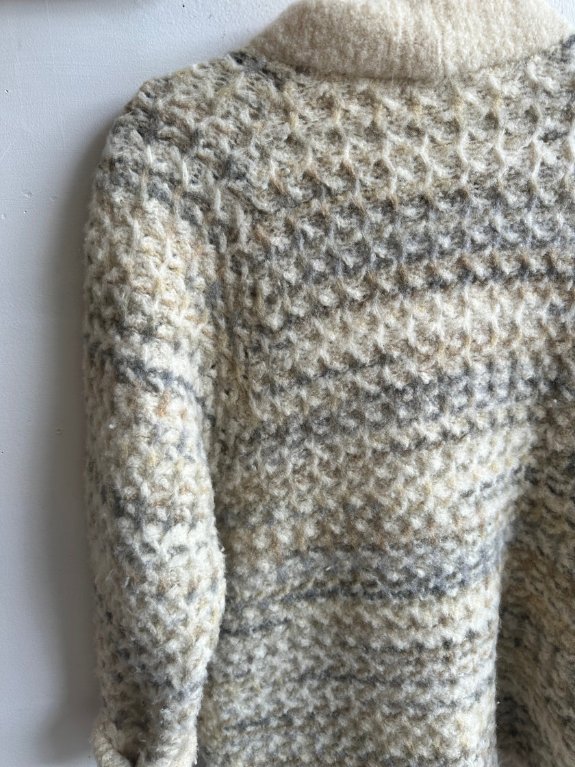Vintage 70s Wool Blend Double-Breasted Sweater Jacket | Size Large