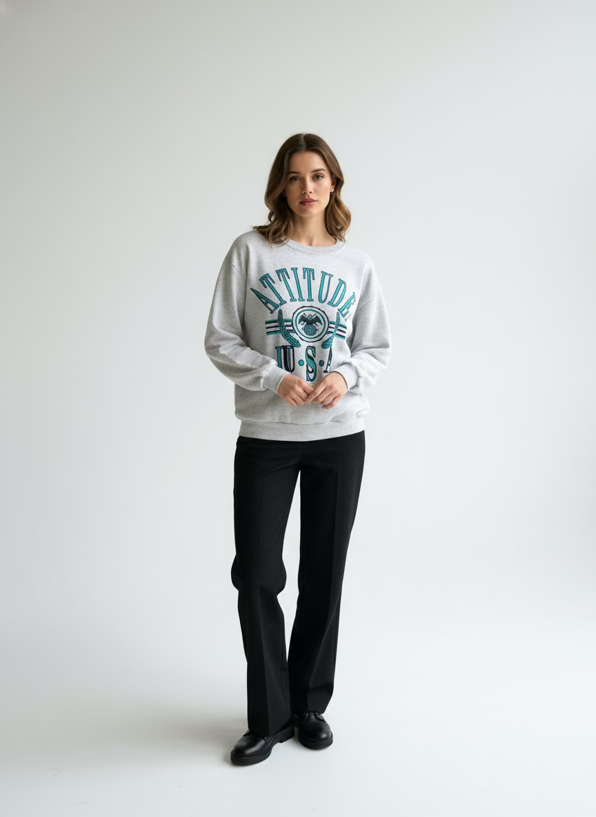 Vintage 90s “Attitude USA” Graphic Sweatshirt – Grey | Size Large