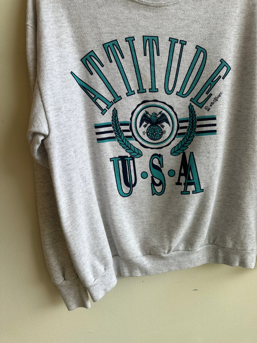 Vintage 90s “Attitude USA” Graphic Sweatshirt – Grey | Size Large
