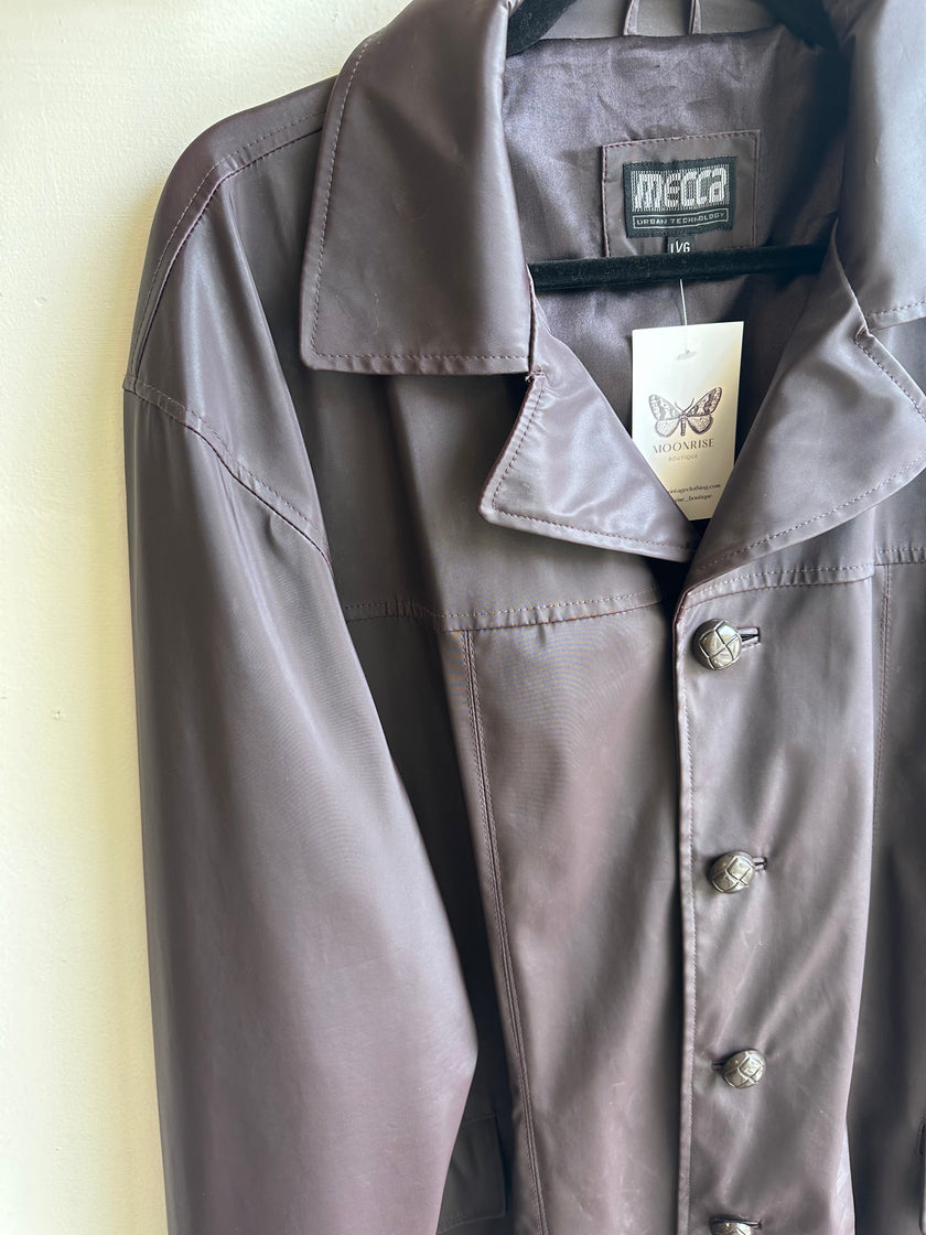 Vintage Mecca Chocolate Brown Faux Leather Jacket – 90s Streetwear | Size XL