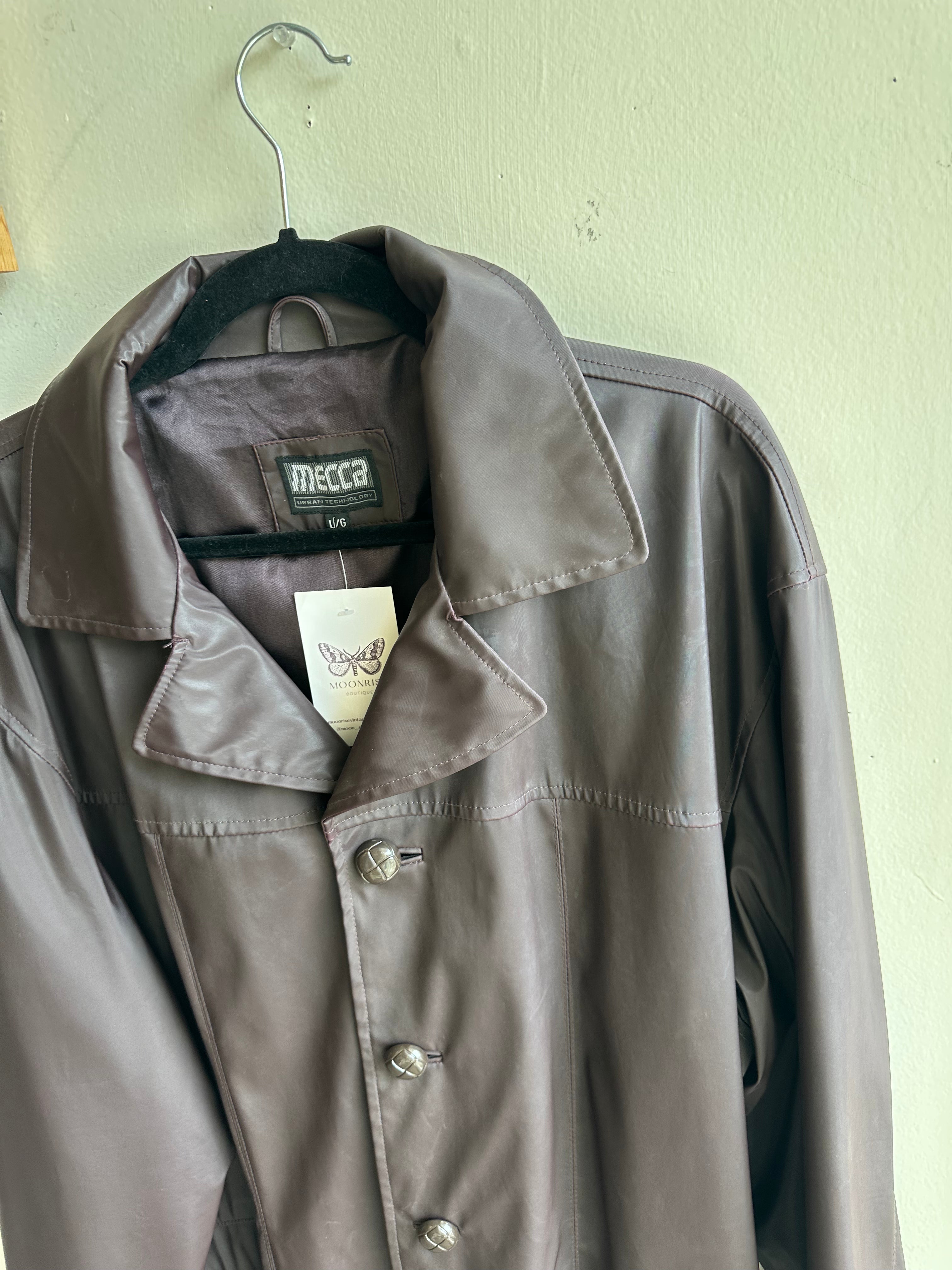 Vintage Mecca Chocolate Brown Faux Leather Jacket – 90s Streetwear | Size XL