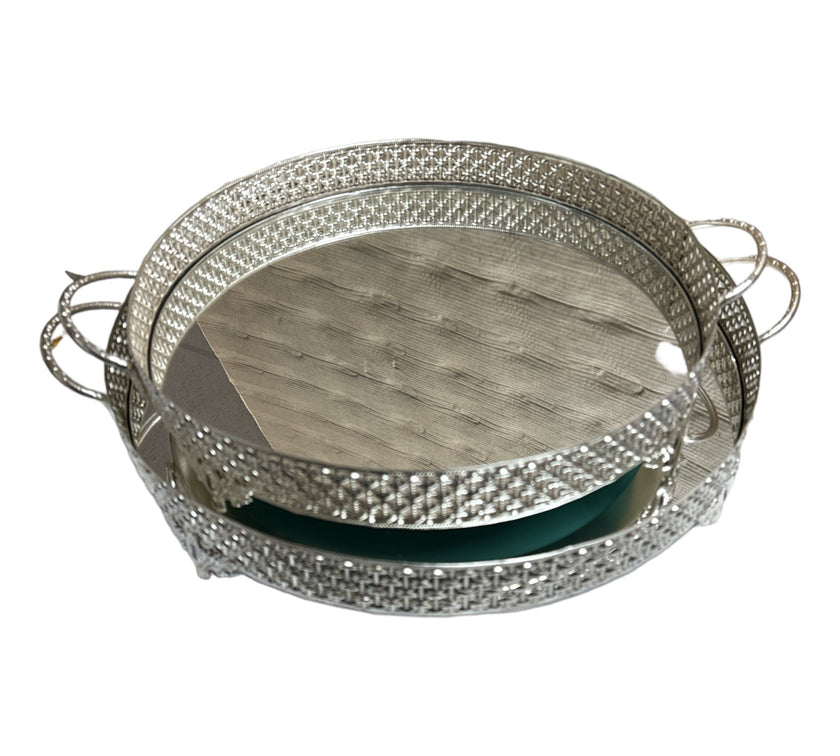 Luxurious Round 2 Pieces Tray Set Elmas Strip and Mirror 35/40cm (14/16inch)