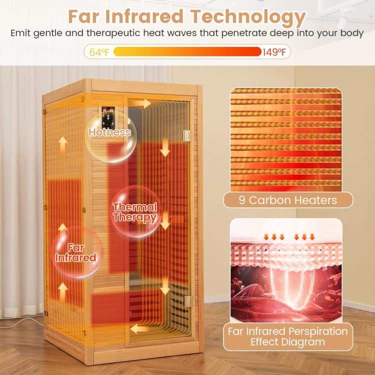 PREORDER MAY-Mega Sale-Costway Premium 1 Person 3D Infrared Sauna With Chromotherapy , Bluetooth Speakers and Low EMF, JV11410US, NO DISCOUNT CODE ALLOWED!