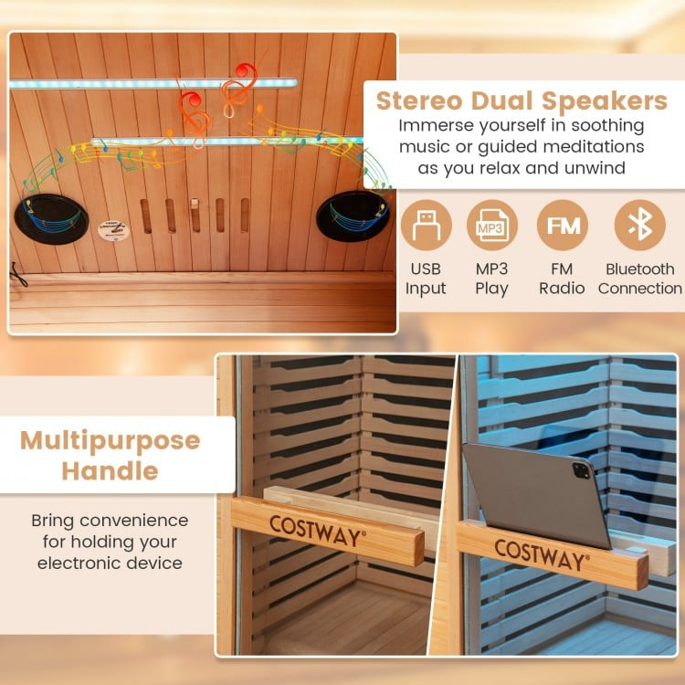PREORDER MAY-Mega Sale-Costway Premium 1 Person 3D Infrared Sauna With Chromotherapy , Bluetooth Speakers and Low EMF, JV11410US, NO DISCOUNT CODE ALLOWED!