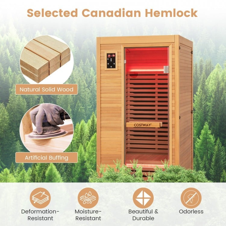 PREORDER MAY-Mega Sale-Costway Premium 1 Person 3D Infrared Sauna With Chromotherapy , Bluetooth Speakers and Low EMF, JV11410US, NO DISCOUNT CODE ALLOWED!
