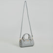 LIA - Elegant Round Mini Leather Bag with Long Strap, barrel bag - Gray & Black