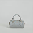 LIA - Elegant Round Mini Leather Bag with Long Strap, barrel bag - Gray & Black