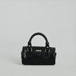 LIA - Elegant Round Mini Leather Bag with Long Strap, barrel bag - Gray & Black