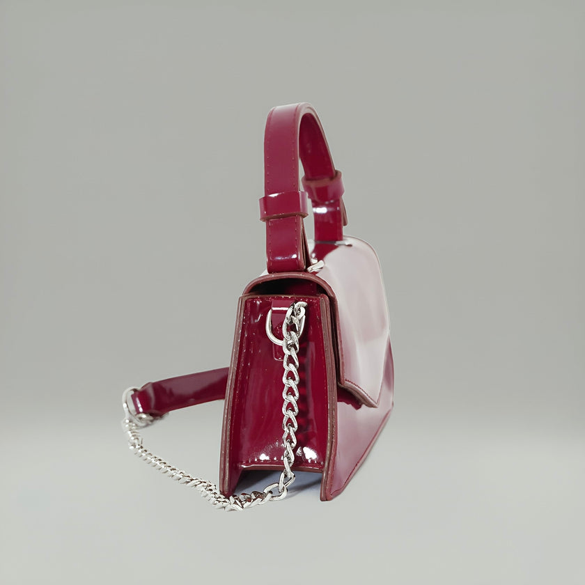 CHERRY - Glossy Chic Mini Leather Crossbody Bag - Cherry Red & Black