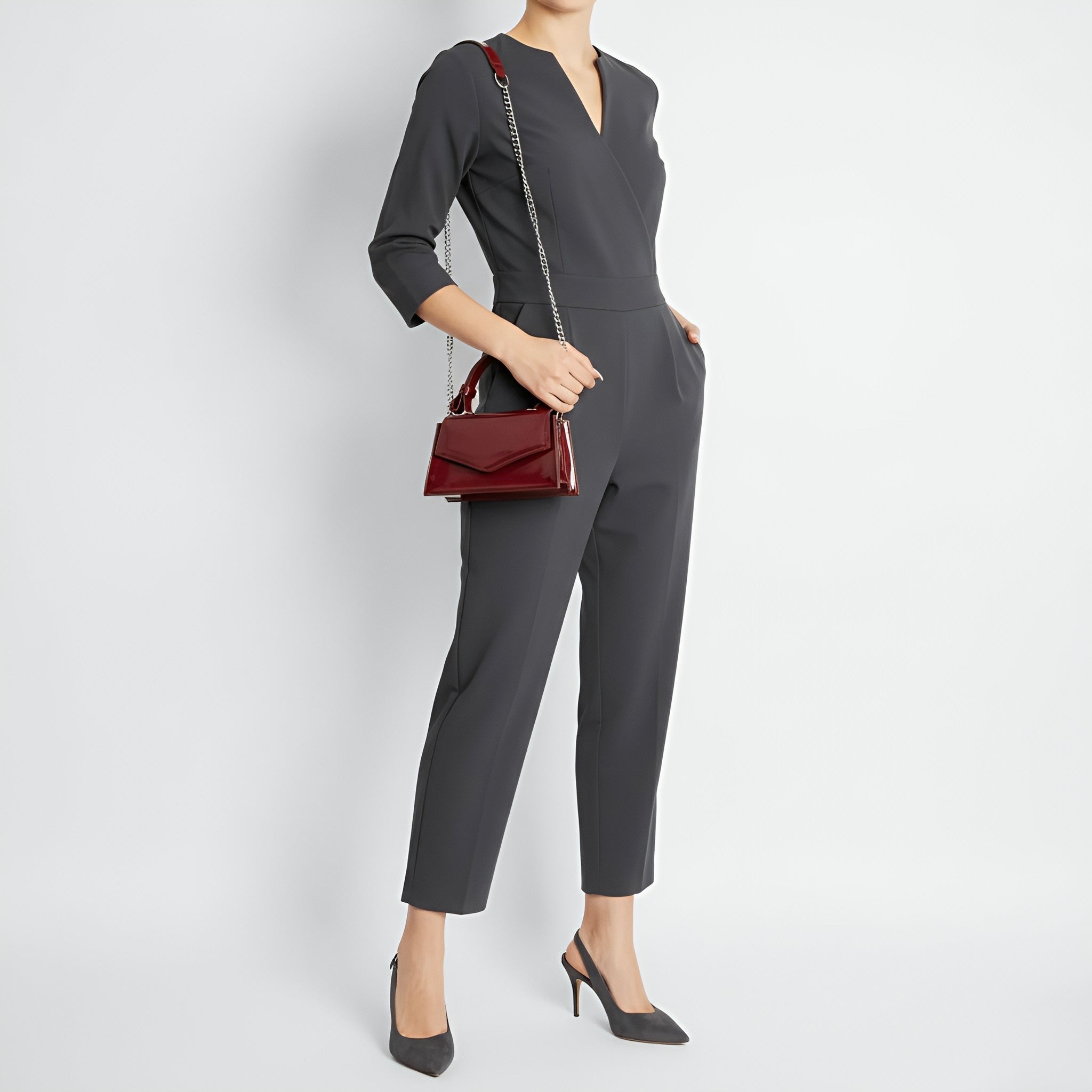 CHERRY - Glossy Chic Mini Leather Crossbody Bag - Cherry Red & Black