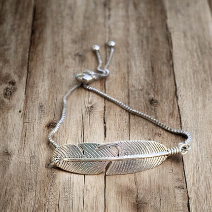 Adjustable Bracelet - Silver Feather