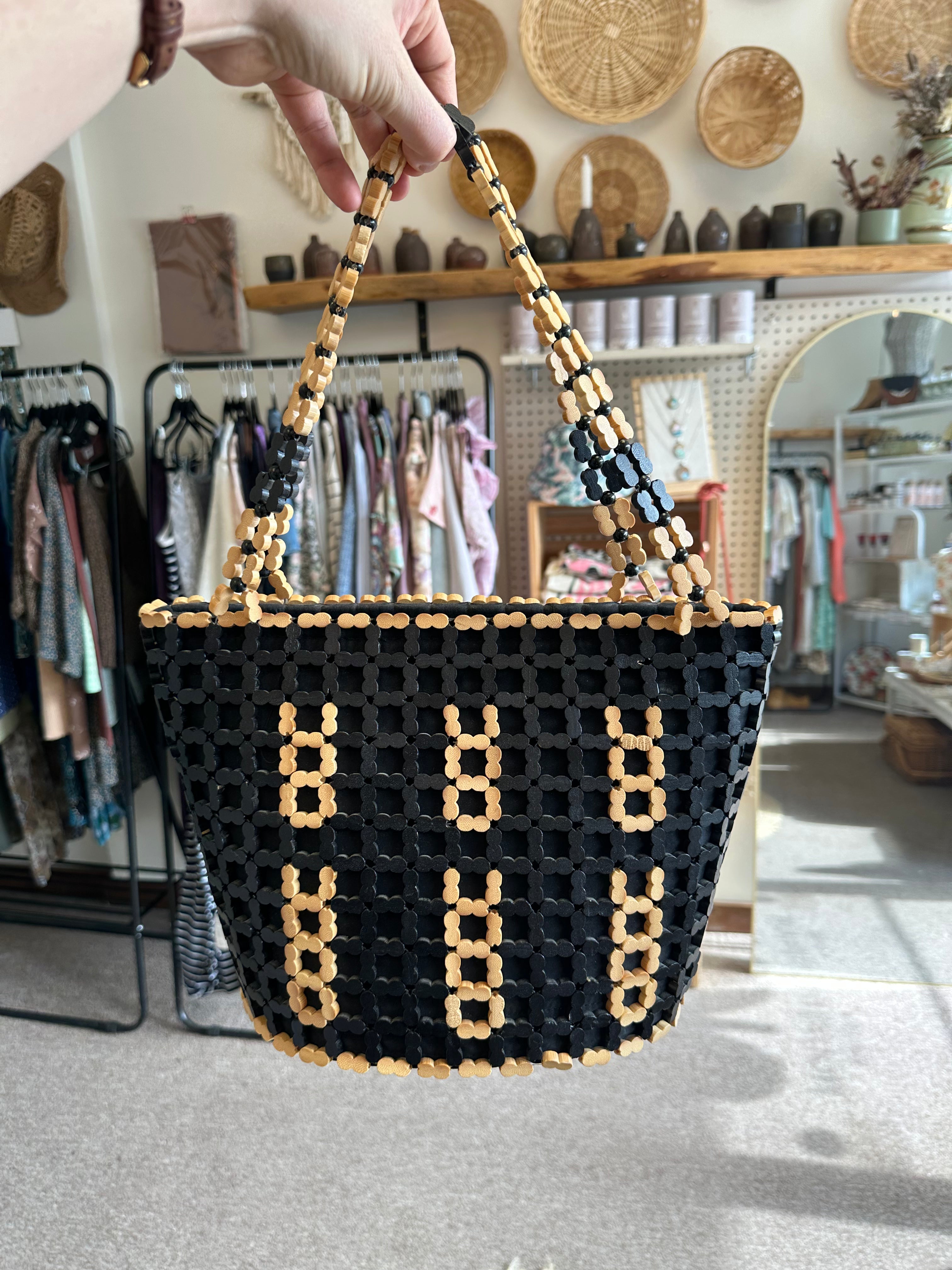 Vintage Wood Beaded Purse
