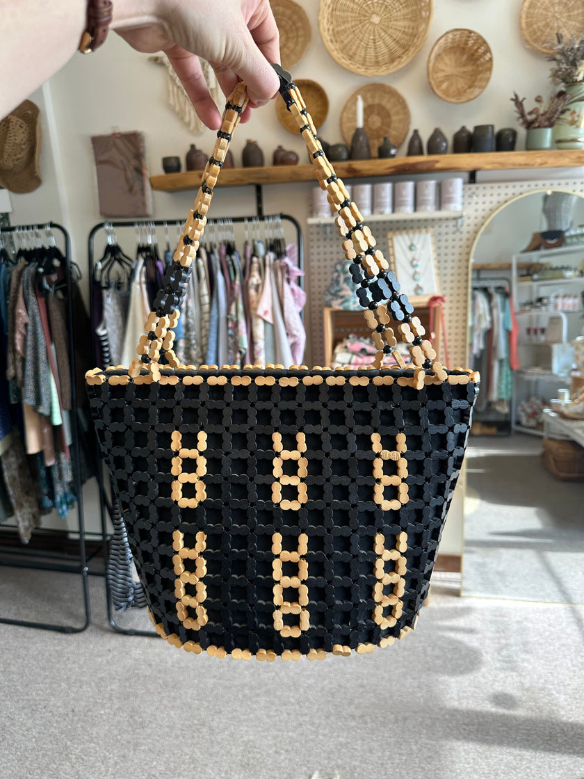 Vintage Wood Beaded Purse