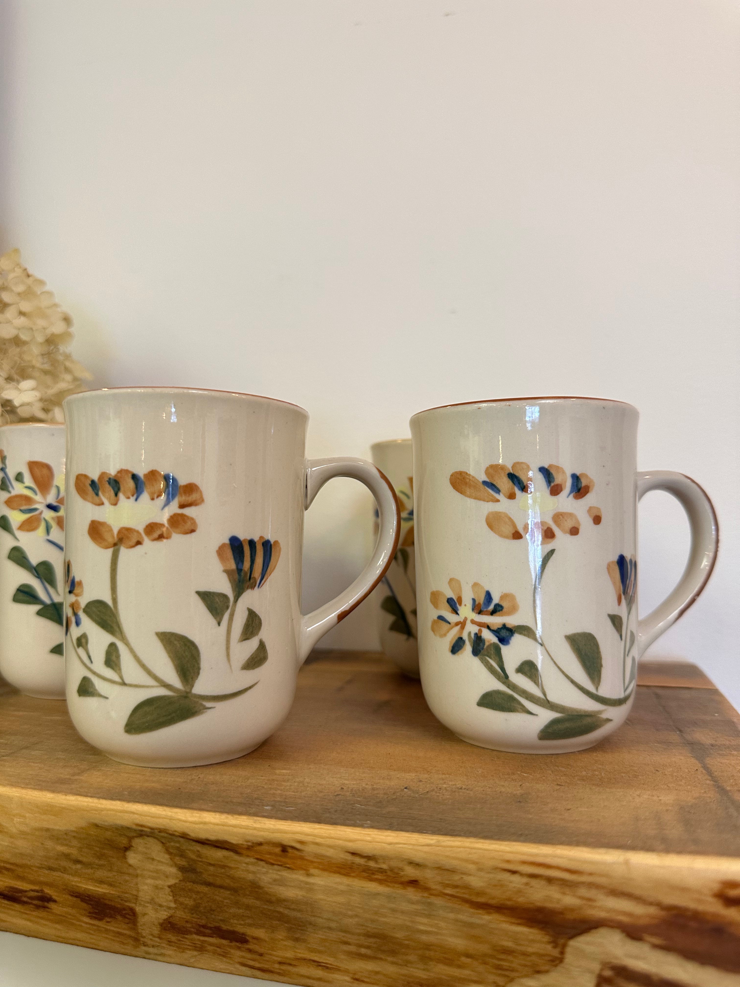 Vintage Cream + Floral Set of 4 Coffee Mugs