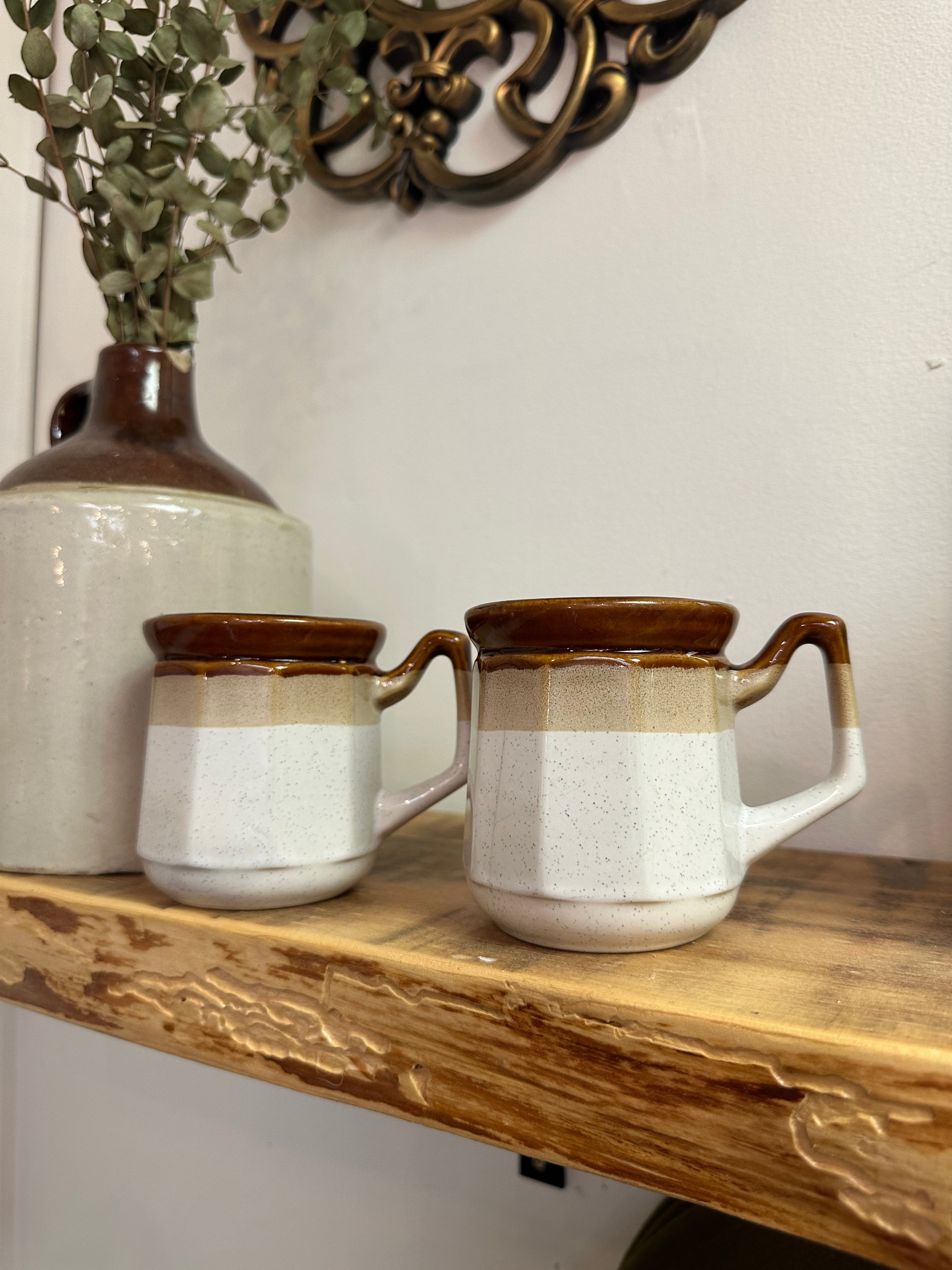 Vintage 70s Two Toned Ceramic Coffee Mugs Set of 2