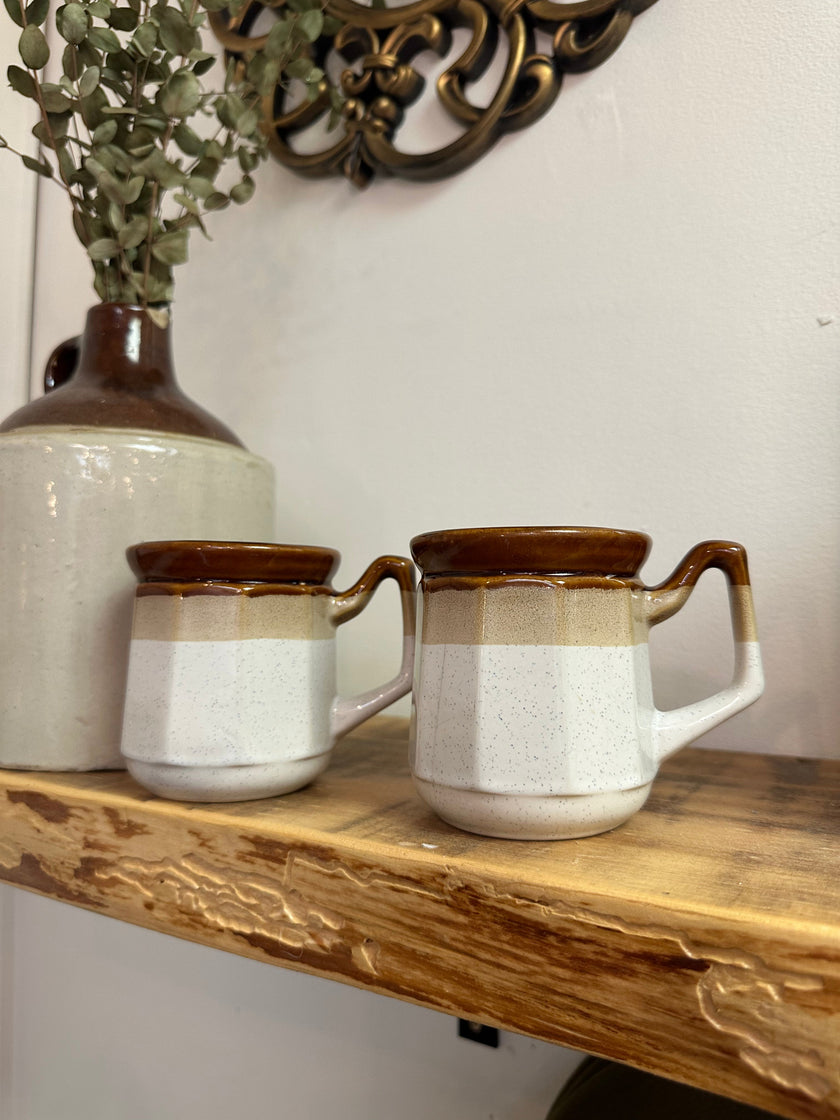 Vintage 70s Two Toned Ceramic Coffee Mugs Set of 2