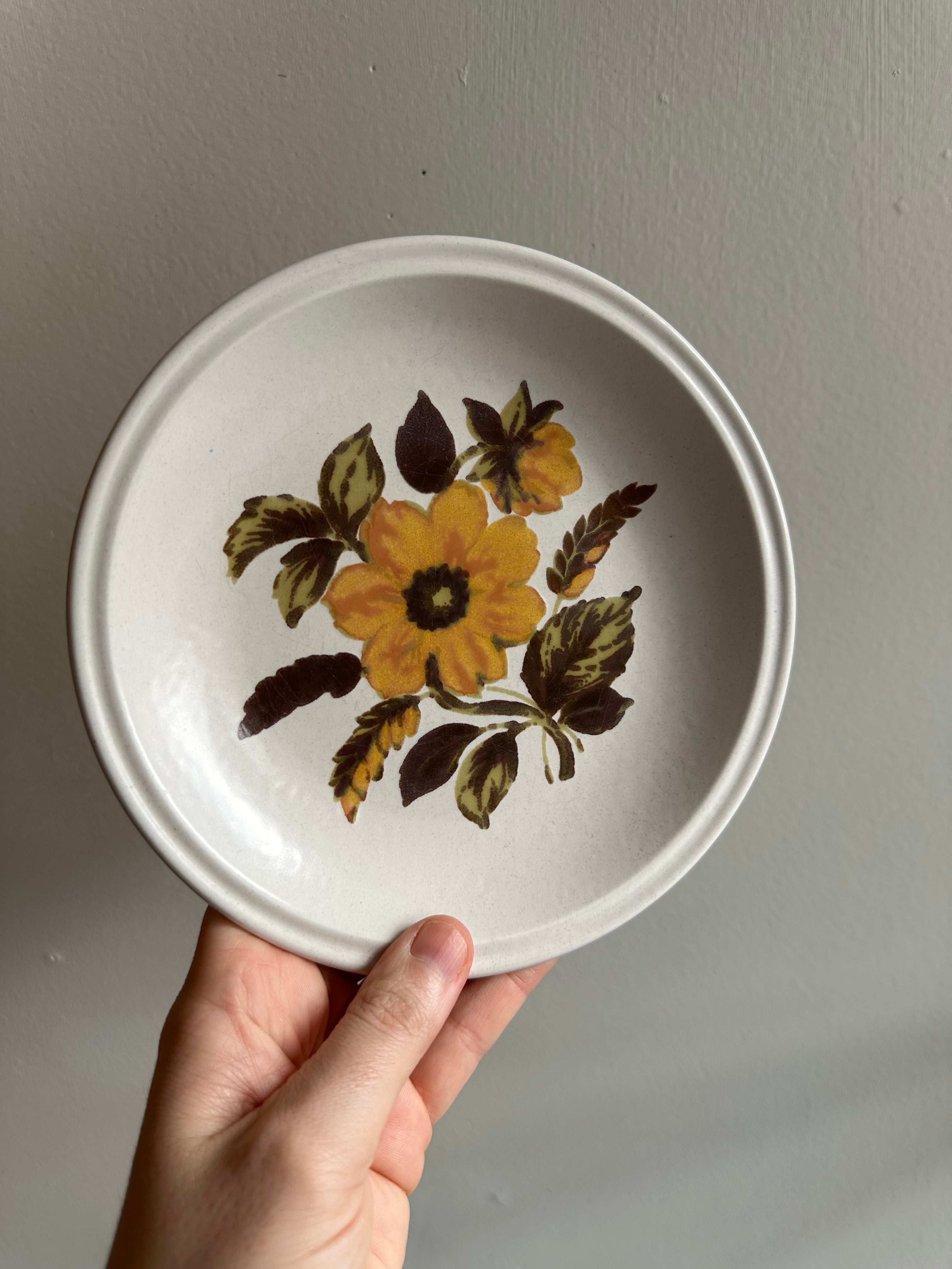Vintage 70s Brown Orange Floral Dessert Plates - Set of 6