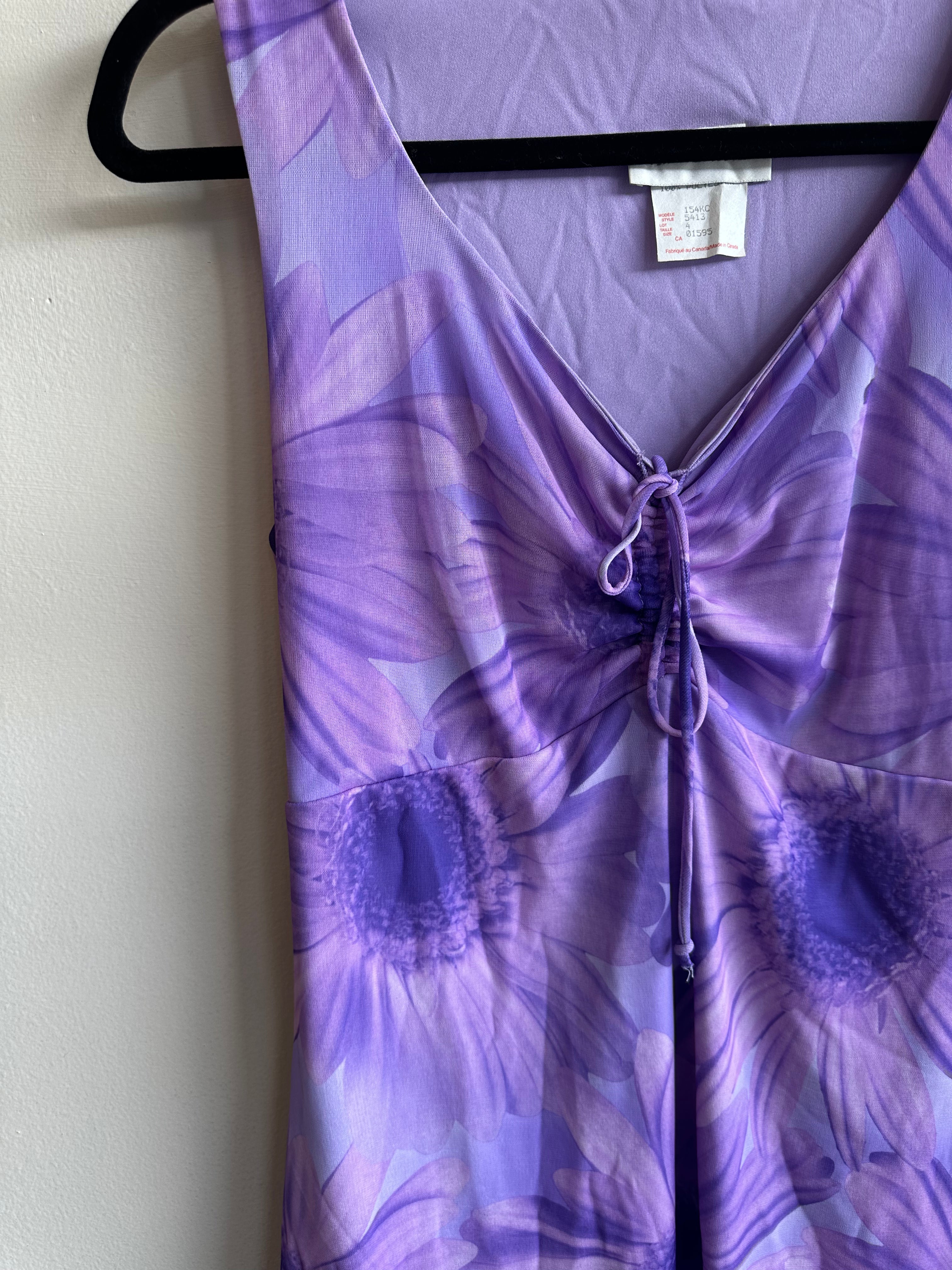 Vintage 90s Purple Floral Daisy Sleeveless Dress
