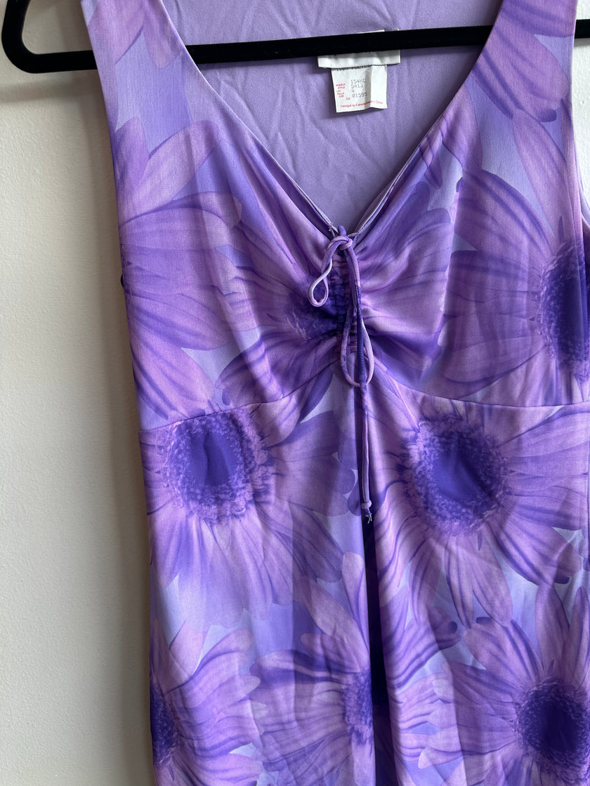 Vintage 90s Purple Floral Daisy Sleeveless Dress