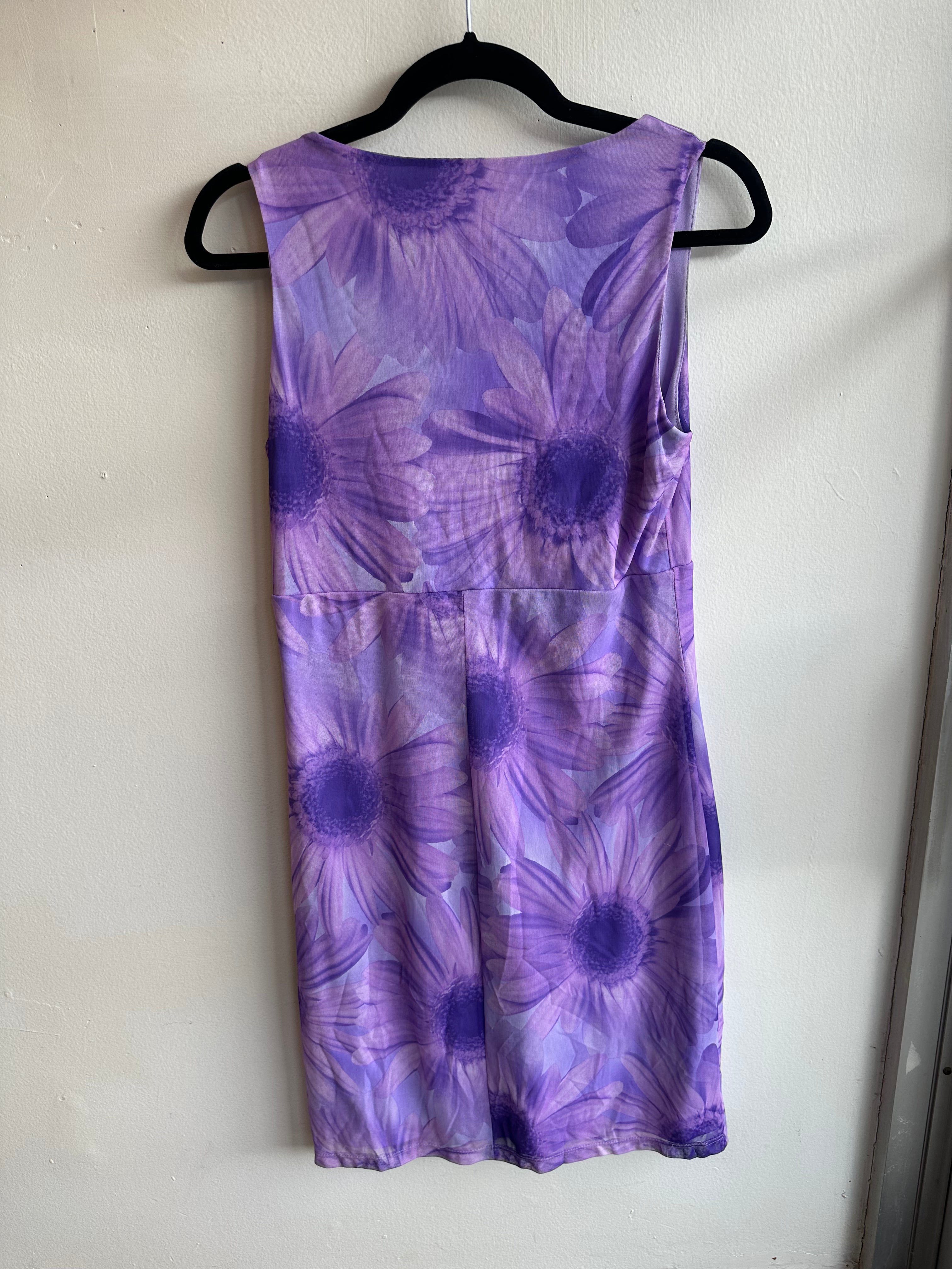 Vintage 90s Purple Floral Daisy Sleeveless Dress