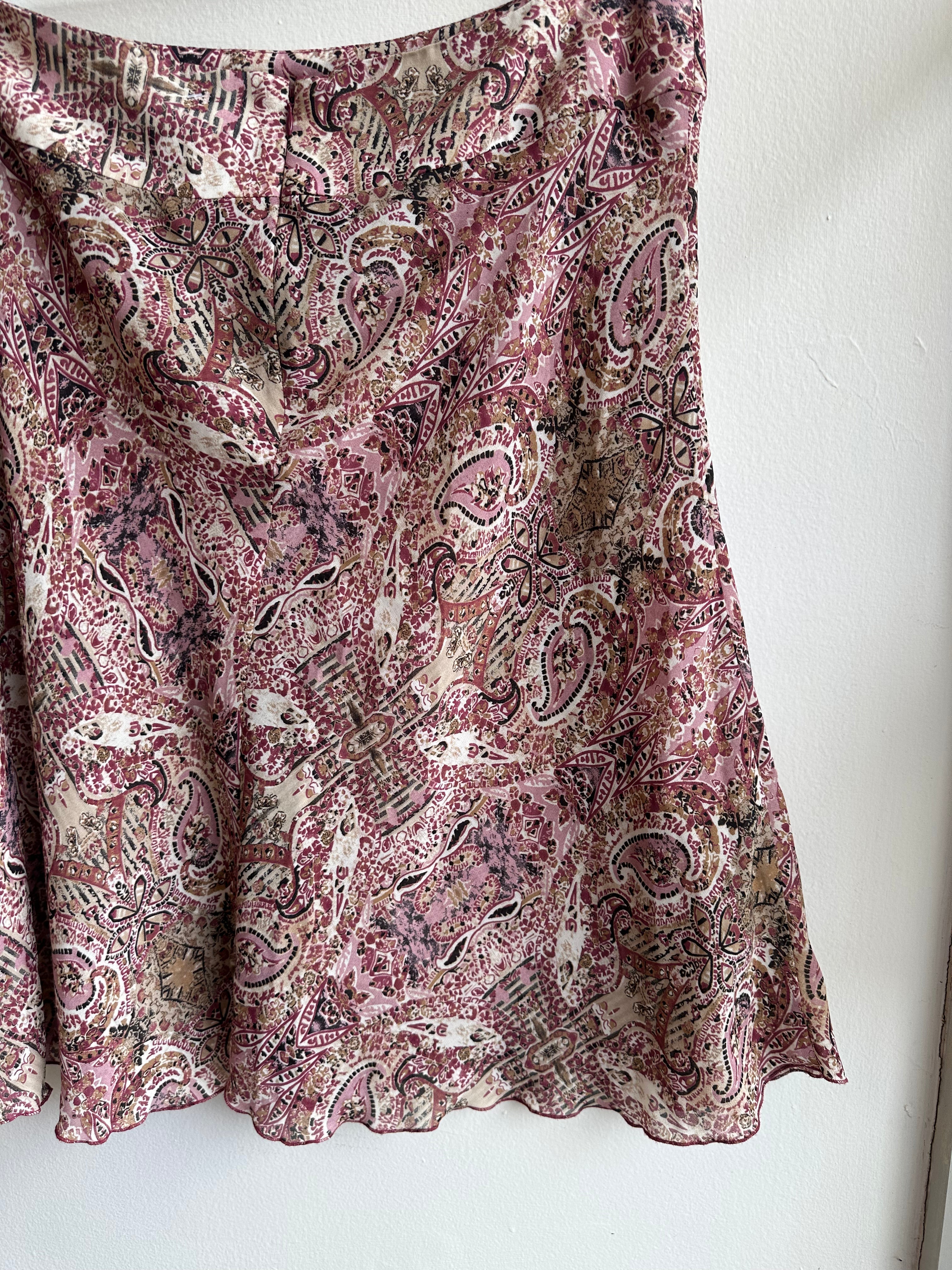 Vintage Y2K Light Sheer Pink Paisley Patterned Skirt
