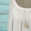 Double Heart Necklace – Long, Mixed Metals, Rose Gold & Silver Pendant