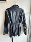 Vintage 90s Button Up Leather Jacket with Tie at Waist