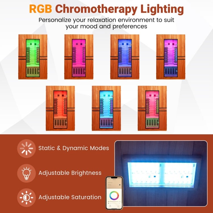 PREORDER SEPTEMBER 2026 - *NEW* 2026 Model-Premium Series-Costway 2-Person Dual Therapy Full Spectrum Infrared Sauna with Red Light Panel($900 Value), WiFi App Control, Chromotherapy & Bluetooth – Okoume Wood- Fully Loaded Indoor Spa