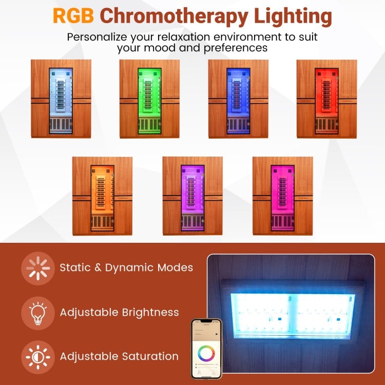 Costway 2026 Premium Series- 3-Person Full Spectrum Infrared Sauna — Okoume Wood • App Control • Red Light • Chromotherapy Fully Loaded 3D Heat