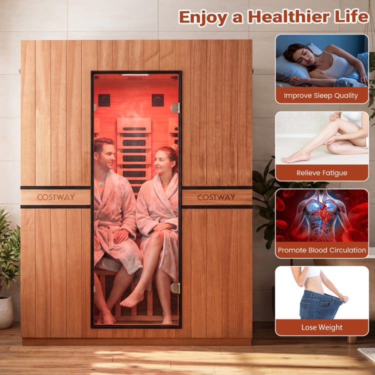 Costway 2026 Premium Series- 3-Person Full Spectrum Infrared Sauna — Okoume Wood • App Control • Red Light • Chromotherapy Fully Loaded 3D Heat