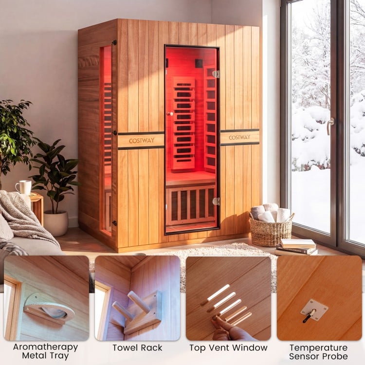 Costway 2026 Premium Series- 3-Person Full Spectrum Infrared Sauna — Okoume Wood • App Control • Red Light • Chromotherapy Fully Loaded 3D Heat