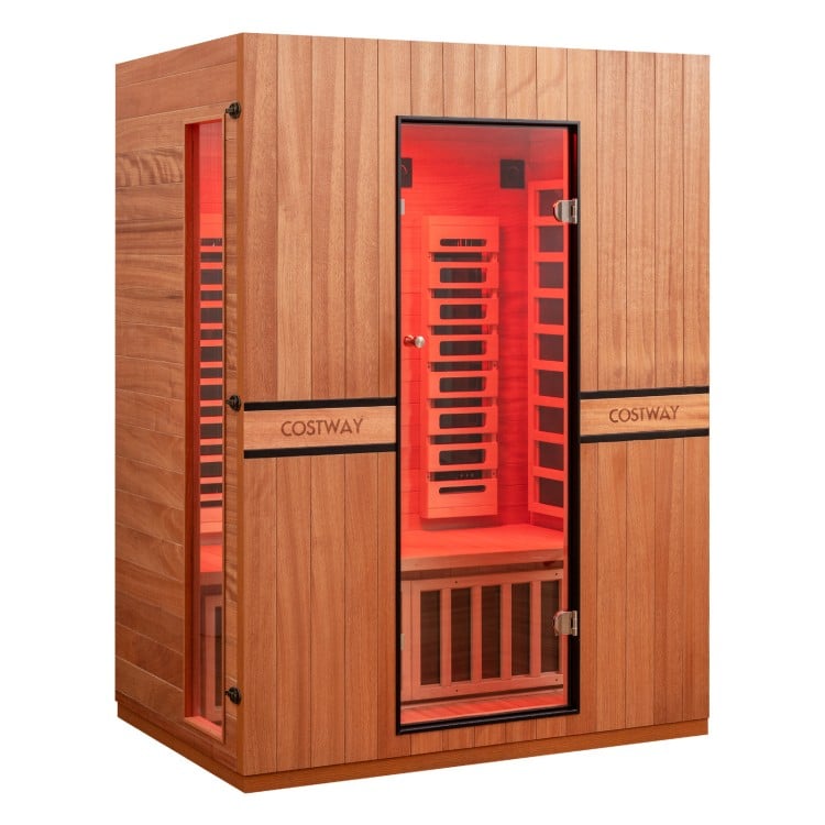 Costway 2026 Premium Series- 3-Person Full Spectrum Infrared Sauna — Okoume Wood • App Control • Red Light • Chromotherapy Fully Loaded 3D Heat