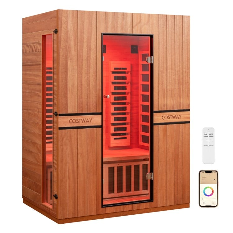 Costway 2026 Premium Series- 3-Person Full Spectrum Infrared Sauna — Okoume Wood • App Control • Red Light • Chromotherapy Fully Loaded 3D Heat