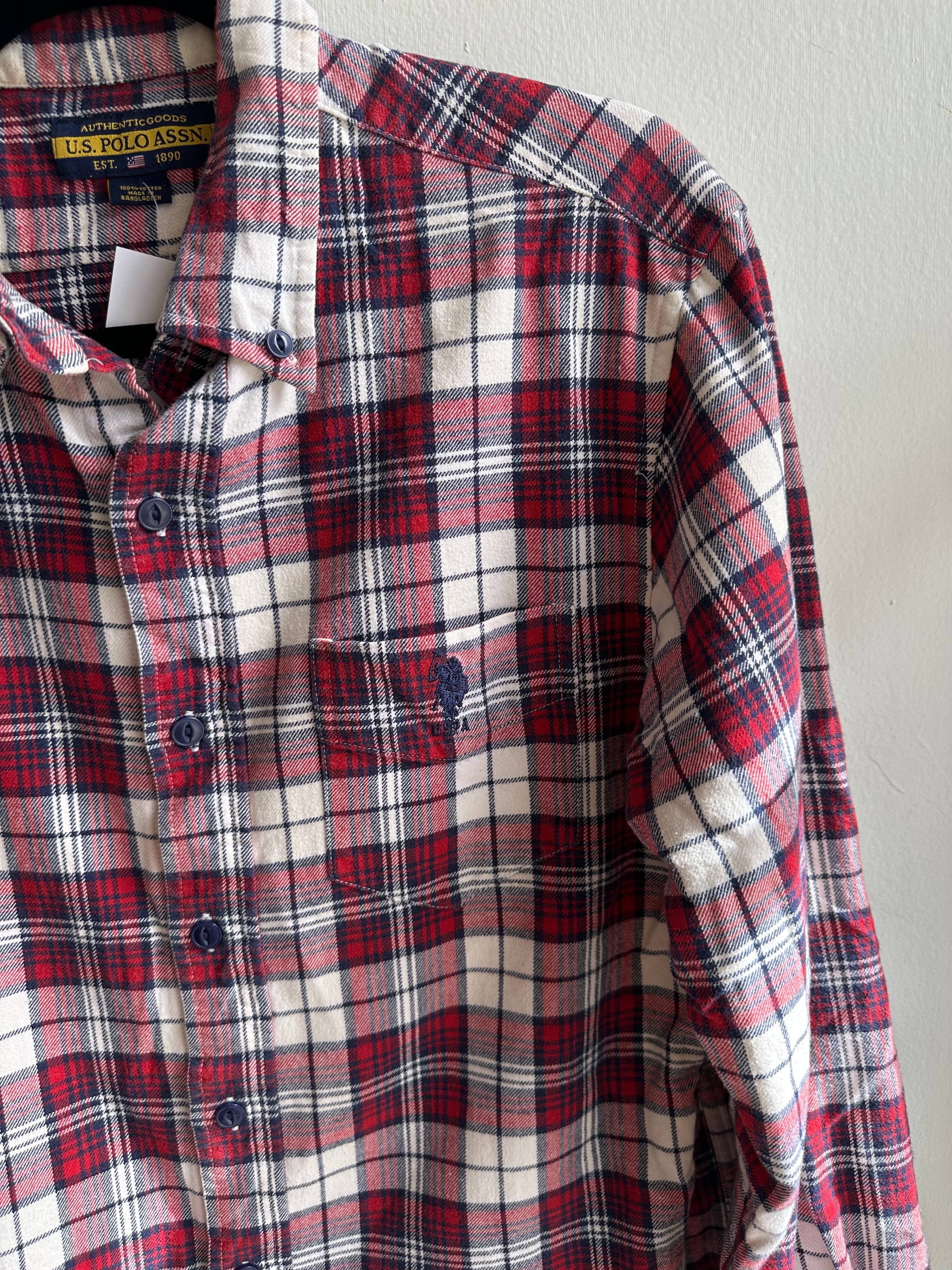 Vintage Ralph Lauren Red and Navy Cotton Flannel | Size Medium