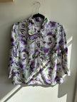 Vintage Linen Purple + White Button Up Top | Size Medium